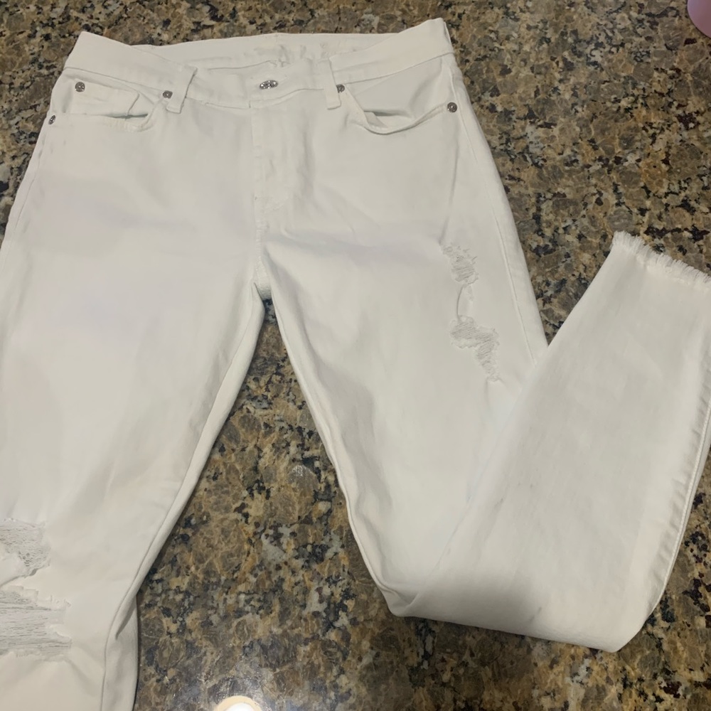 White Distressed Raw Hem Jeans